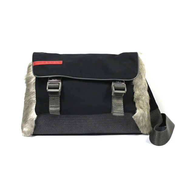 Prada Sports Bag Waist Nylon Black Fur Body Hip - Picture 1 of 1